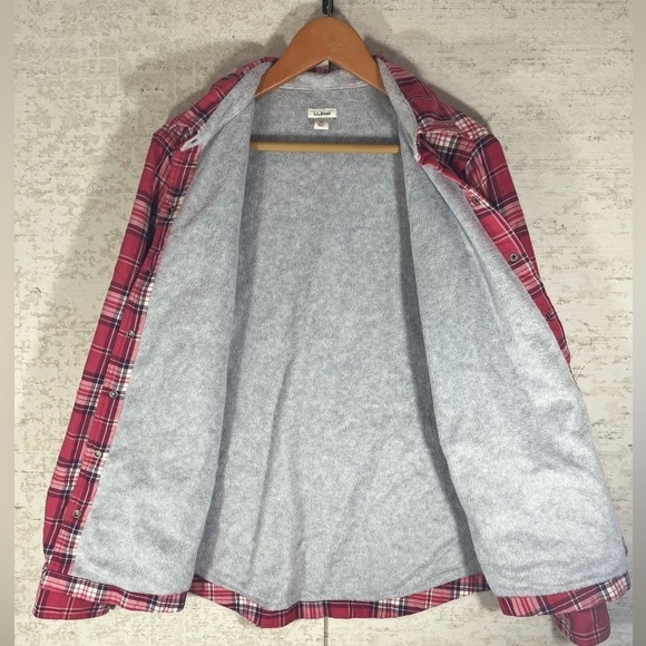 L.L. Bean Shacket Red/White Plaid Fleece Lined Shirt Jacket Size Medium - Picture 4 of 10